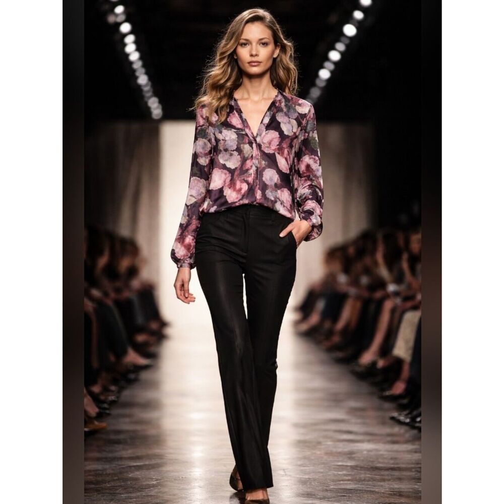 Ivanka Trump Floral Print Blouse in Navy, Pink, Green